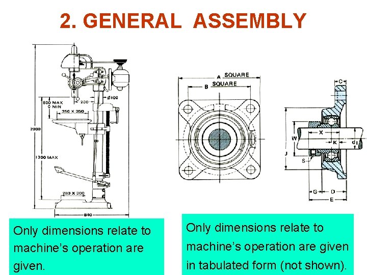 2. GENERAL ASSEMBLY Only dimensions relate to machine’s operation are given in tabulated form