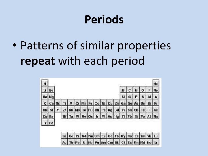 Periods • Patterns of similar properties repeat with each period 