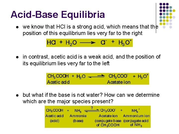 Acid-Base Equilibria l we know that HCl is a strong acid, which means that