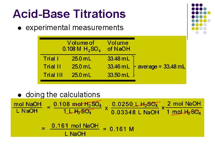 Acid-Base Titrations l experimental measurements l doing the calculations 