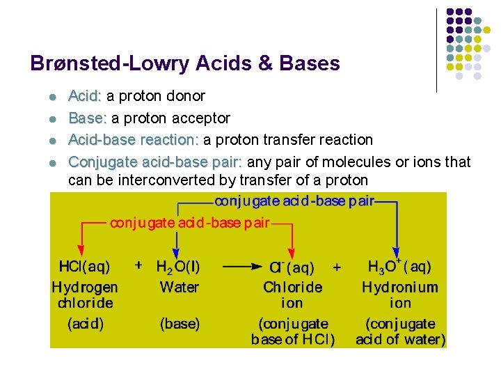 Brønsted-Lowry Acids & Bases l l Acid: a proton donor Base: a proton acceptor