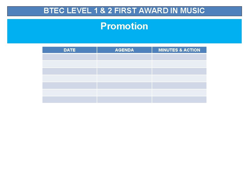 BTEC LEVEL 1 & 2 FIRST AWARD IN MUSIC Promotion DATE AGENDA MINUTES &
