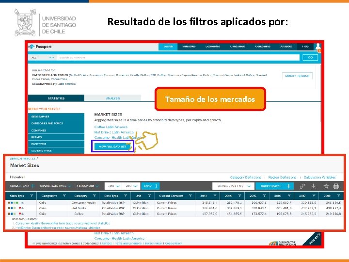 Resultado de los filtros aplicados por: Tamaño de los mercados 