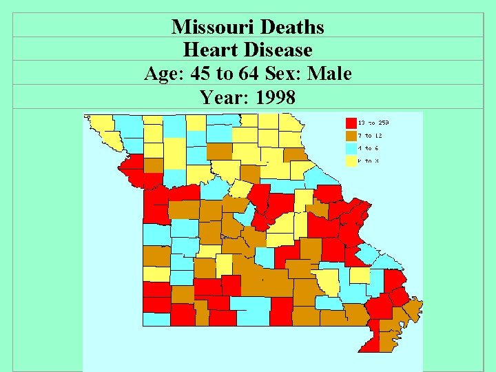 Missouri Deaths Heart Disease Age: 45 to 64 Sex: Male Year: 1998 