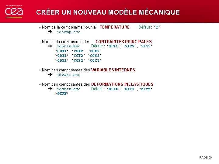 CRÉER UN NOUVEAU MODÈLE MÉCANIQUE - Nom de la composante pour la TEMPERATURE idtemp.