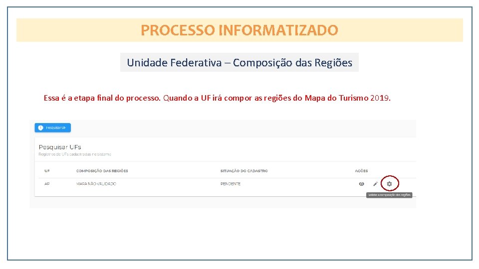 PROCESSO INFORMATIZADO Unidade Federativa – Composição das Regiões Essa é a etapa final do