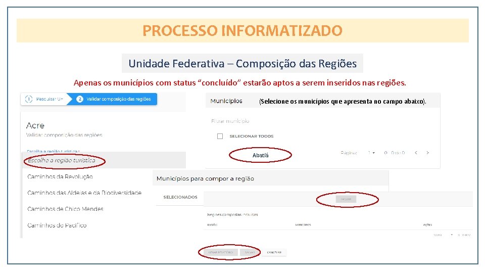 PROCESSO INFORMATIZADO Unidade Federativa – Composição das Regiões Apenas os municípios com status “concluído”