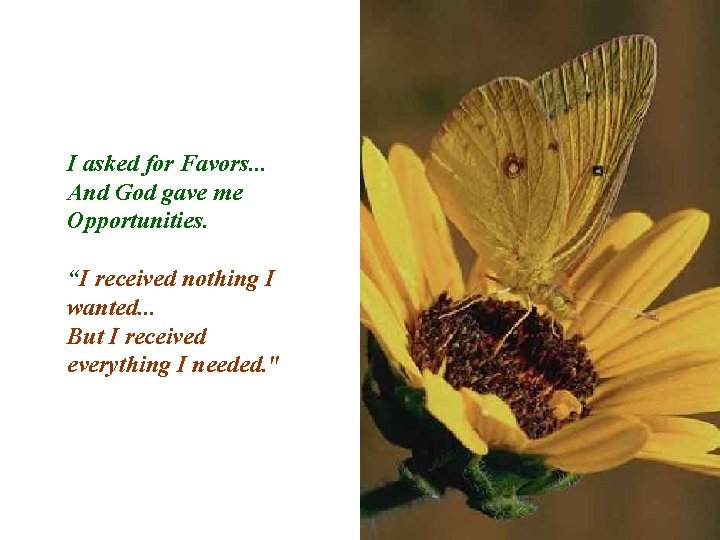 I asked for Favors. . . And God gave me Opportunities. “I received nothing