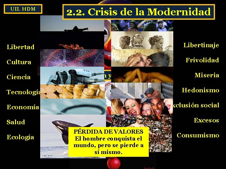 UII. HDM 2. 2. Crisis de la Modernidad Libertinaje Cultura Frivolidad Ciencia Globalización y