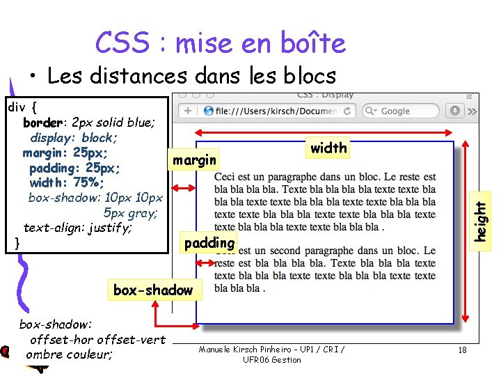 CSS : mise en boîte • Les distances dans les blocs width height div