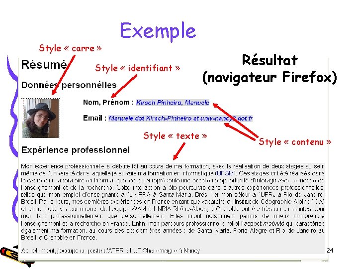 Style « carre » Exemple Style « identifiant » Résultat (navigateur Firefox) Style «
