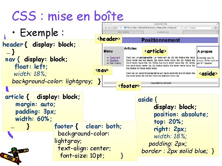 CSS : mise en boîte • Exemple : <header> header { display: block; …}