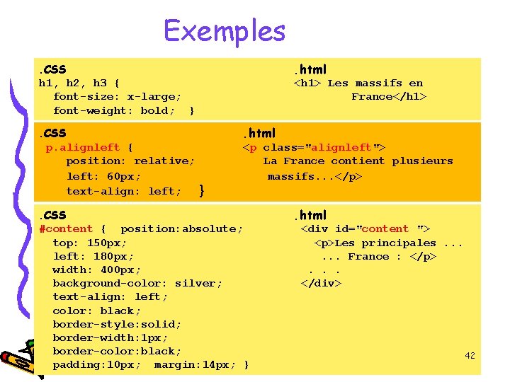 Exemples. html . CSS h 1, h 2, h 3 { font-size: x-large; font-weight: