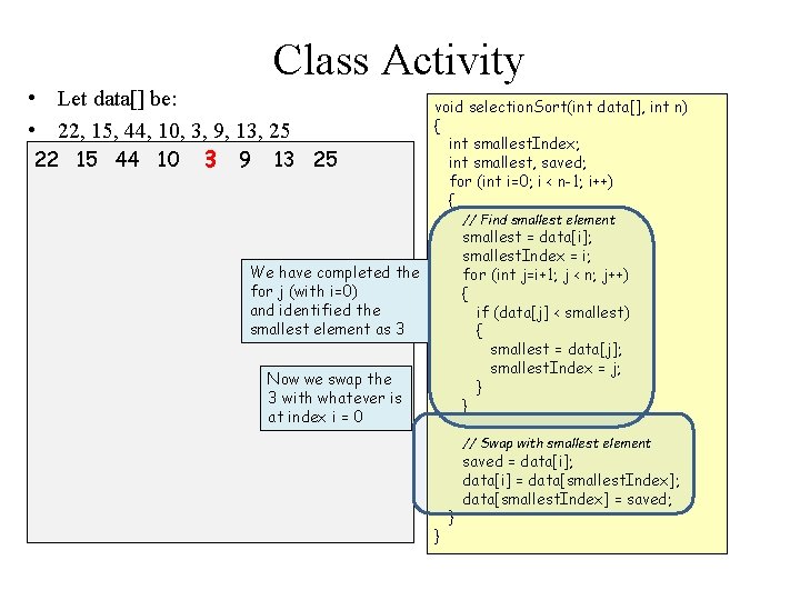 Class Activity • Let data[] be: • 22, 15, 44, 10, 3, 9, 13,
