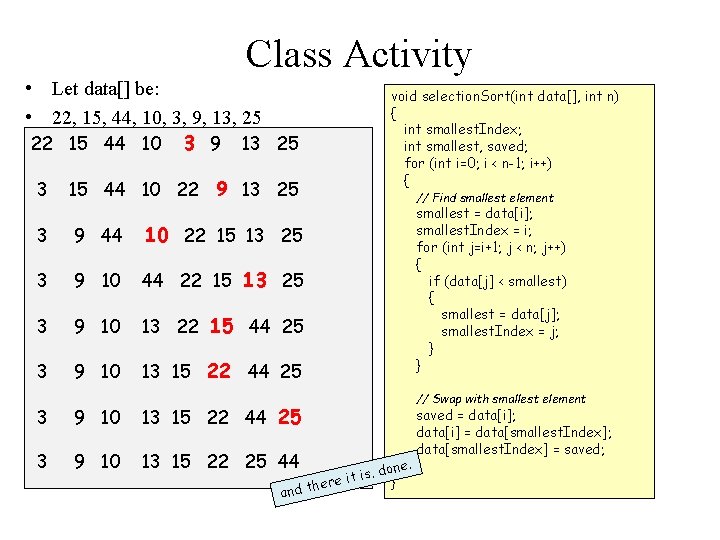 Class Activity • Let data[] be: • 22, 15, 44, 10, 3, 9, 13,