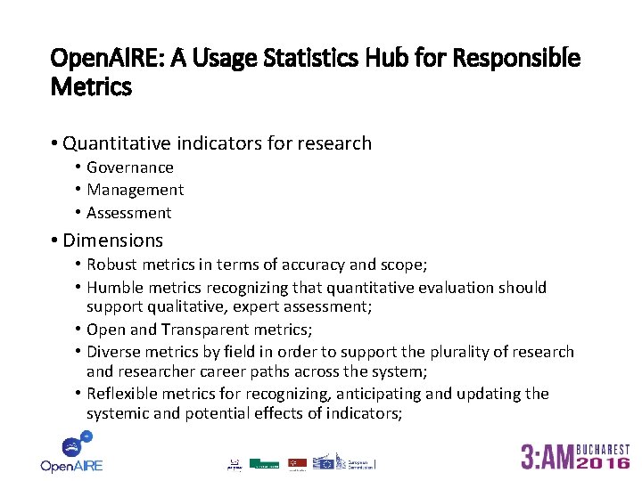 Open. AIRE: A Usage Statistics Hub for Responsible Metrics • Quantitative indicators for research