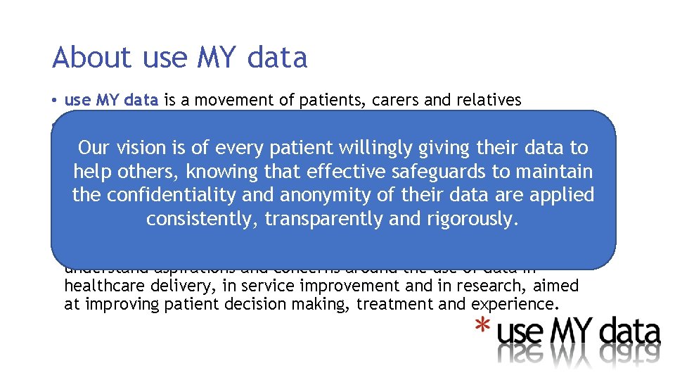 About use MY data • use MY data is a movement of patients, carers