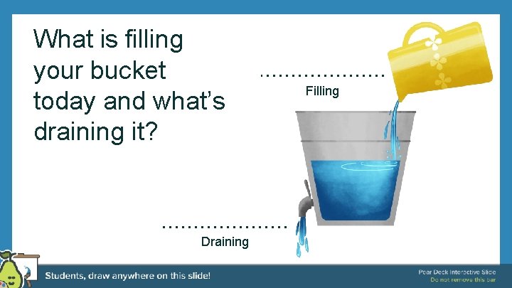 What is filling your bucket today and what’s draining it? Draining Filling 