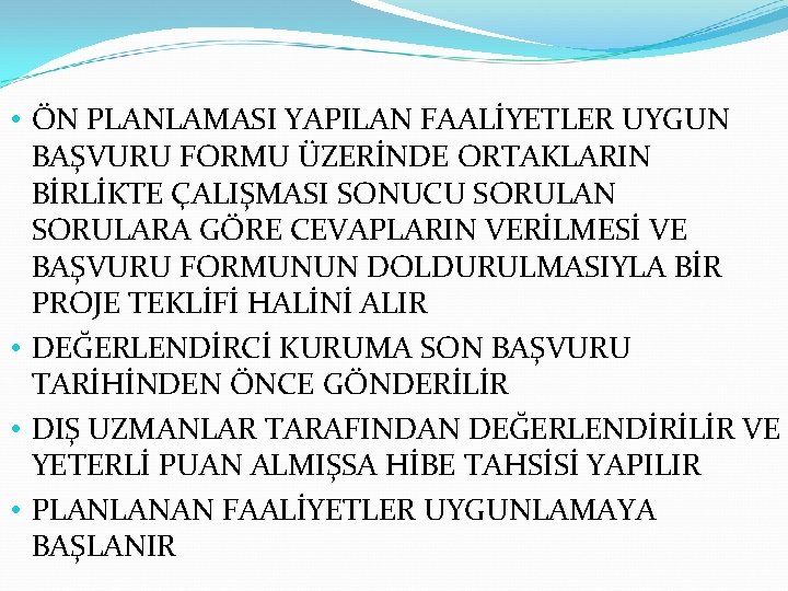  • ÖN PLANLAMASI YAPILAN FAALİYETLER UYGUN BAŞVURU FORMU ÜZERİNDE ORTAKLARIN BİRLİKTE ÇALIŞMASI SONUCU