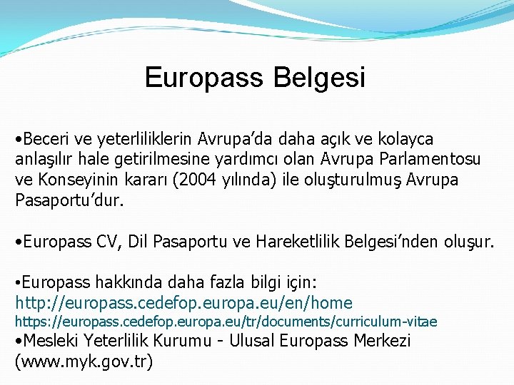 Europass Belgesi • Beceri ve yeterliliklerin Avrupa’da daha açık ve kolayca anlaşılır hale getirilmesine