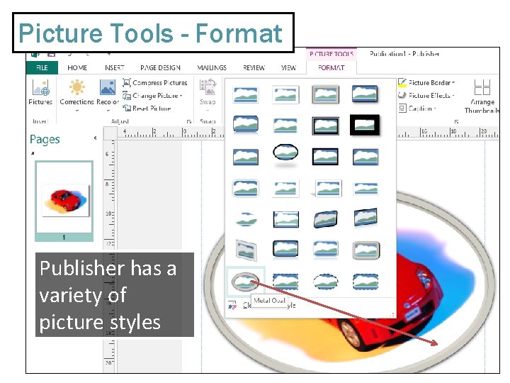 Picture Tools - Format Publisher has a variety of picture styles 