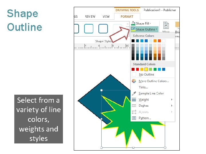 Shape Outline Select from a variety of line colors, weights and styles 