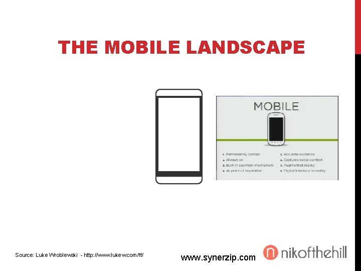 THE MOBILE LANDSCAPE Source: Luke Wroblewski - http: //www. lukew. com/ff/ www. synerzip. com