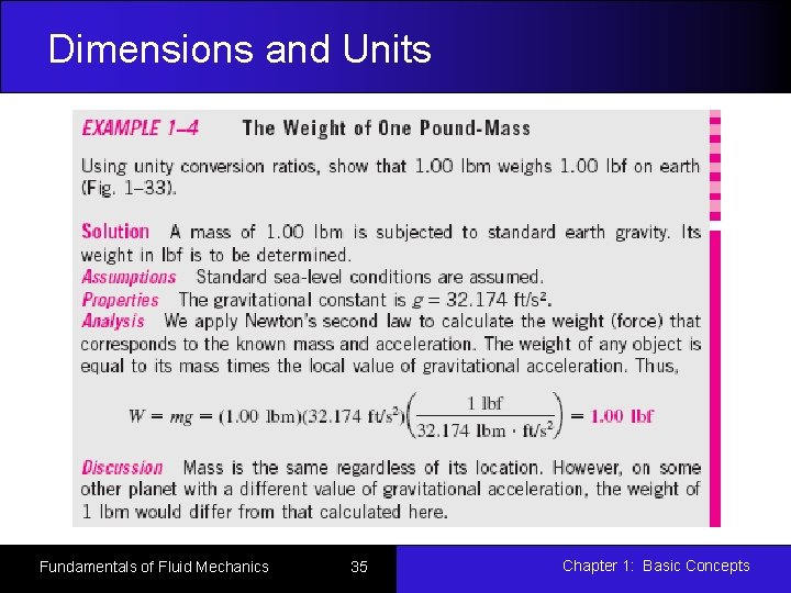 Dimensions and Units Fundamentals of Fluid Mechanics 35 Chapter 1: Basic Concepts 