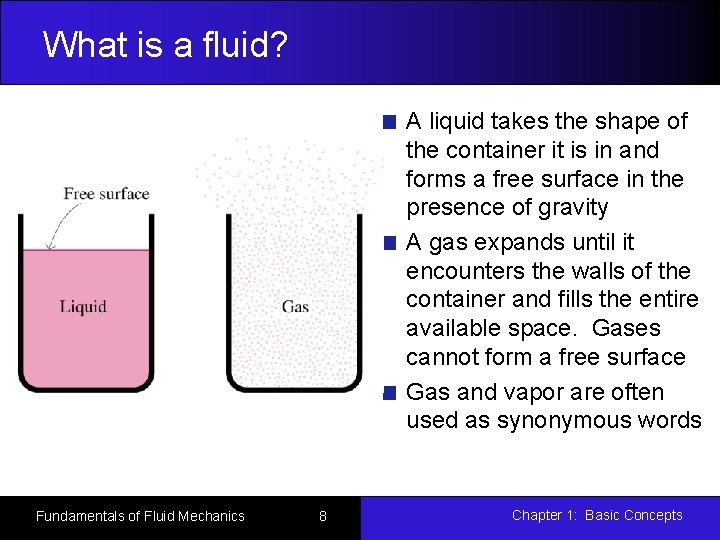 What is a fluid? A liquid takes the shape of the container it is