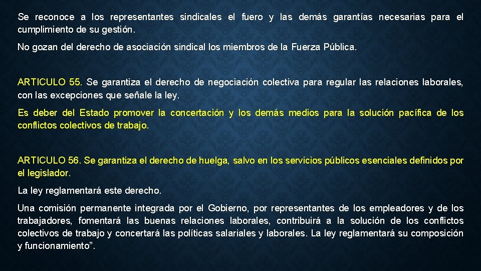 Se reconoce a los representantes sindicales el fuero y las demás garantías necesarias para