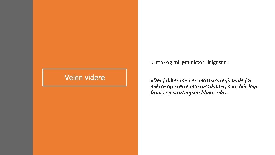 Klima- og miljøminister Helgesen : Veien videre «Det jobbes med en plaststrategi, både for