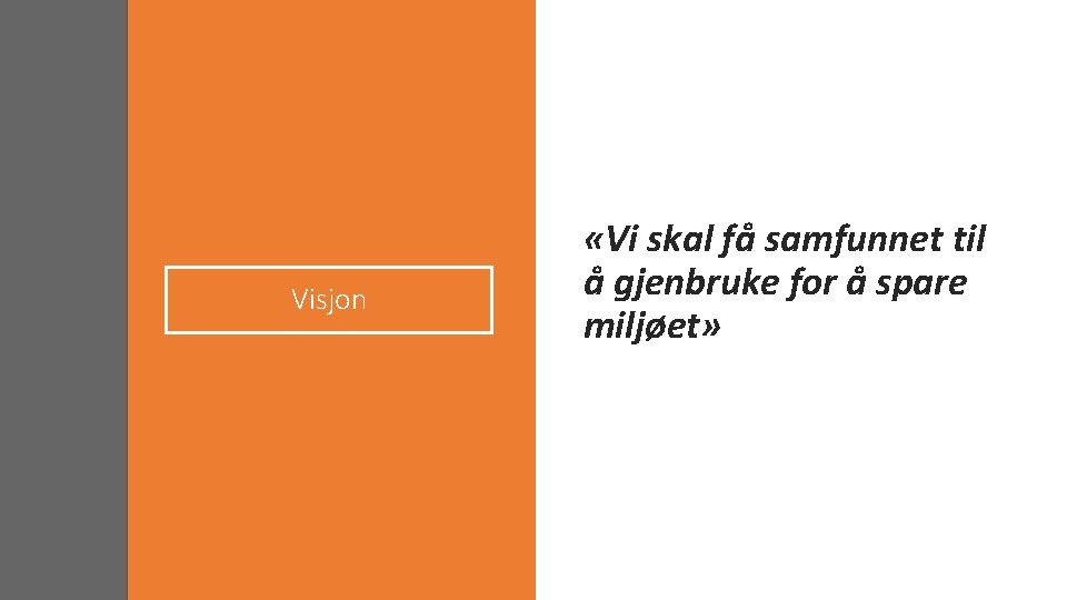 Visjon «Vi skal få samfunnet til å gjenbruke for å spare miljøet» 