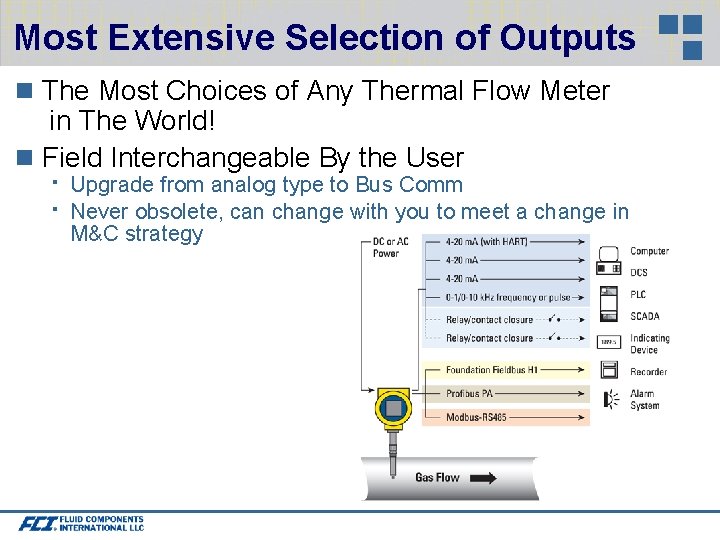 Most Extensive Selection of Outputs The Most Choices of Any Thermal Flow Meter in