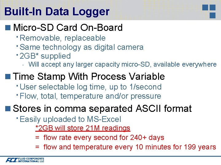 Built-In Data Logger Micro-SD Card On-Board Removable, replaceable Same technology as digital camera 2