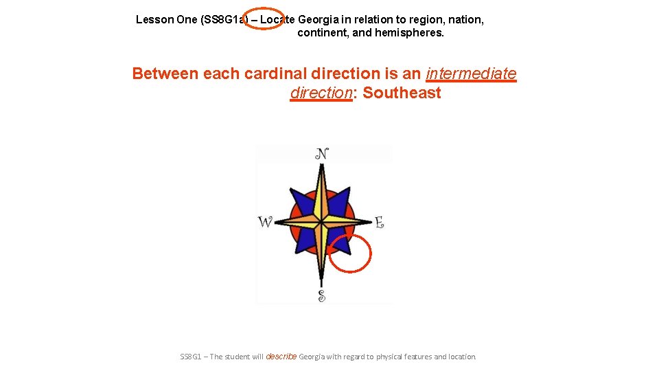 Lesson One (SS 8 G 1 a) – Locate Georgia in relation to region,