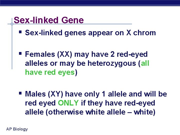 Sex-linked Gene § Sex-linked genes appear on X chrom § Females (XX) may have