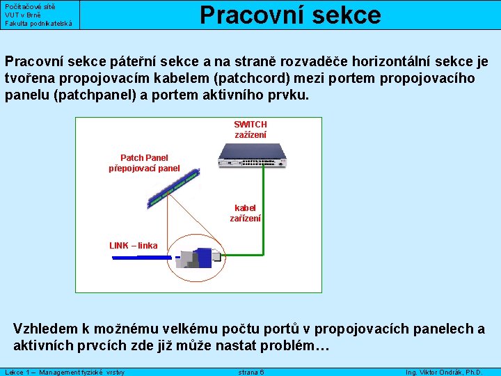 Pracovní sekce Počítačové sítě VUT v Brně Fakulta podnikatelská Pracovní sekce páteřní sekce a