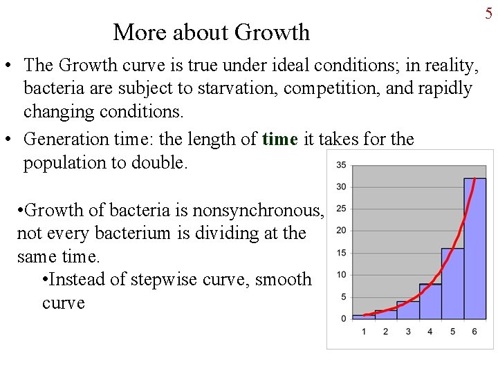 More about Growth • The Growth curve is true under ideal conditions; in reality,