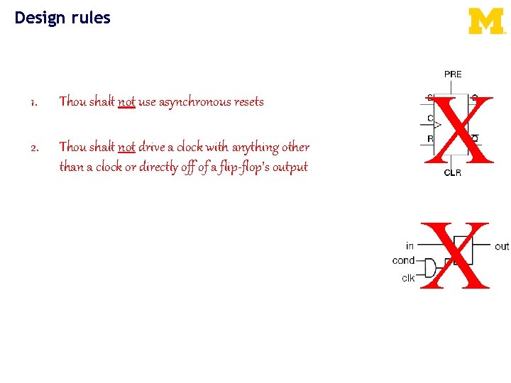 Design rules 1. Thou shalt not use asynchronous resets 2. Thou shalt not drive