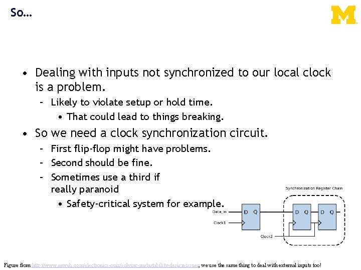 So… • Dealing with inputs not synchronized to our local clock is a problem.