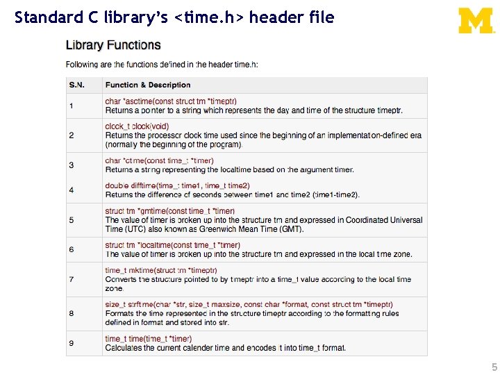 Standard C library’s <time. h> header file 5 
