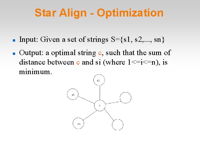 Star Align - Optimization Input: Given a set of strings S={s 1, s 2, Star Align - Optimization Input: Given a set of strings S={s 1, s 2,
