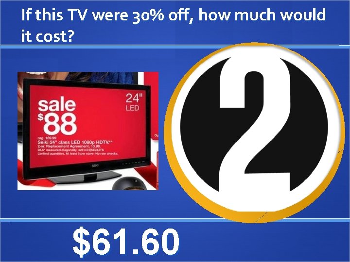 If this TV were 30% off, how much would it cost? $61. 60 