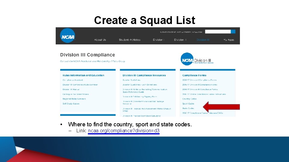 Create a Squad List • Where to find the country, sport and state codes.