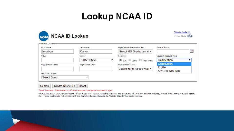 Lookup NCAA ID 