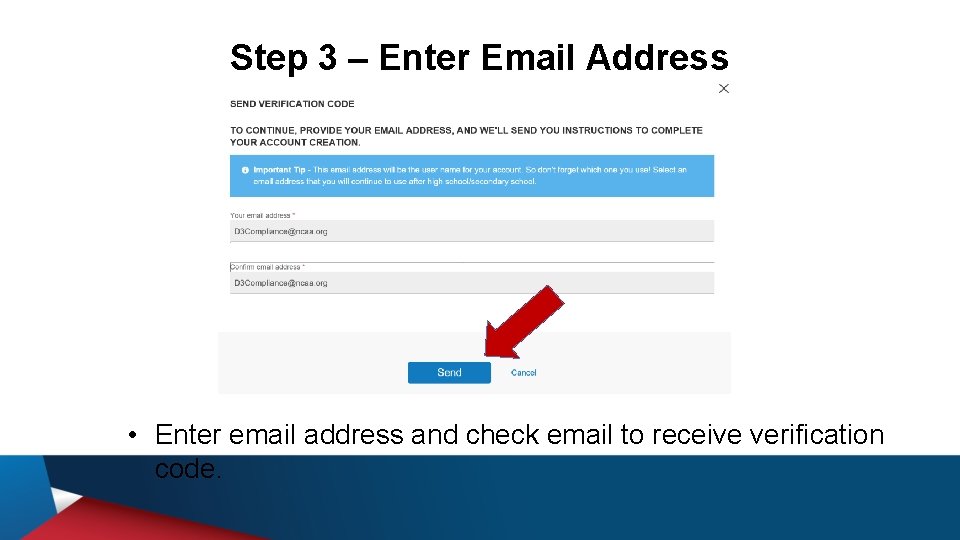 Step 3 – Enter Email Address • Enter email address and check email to