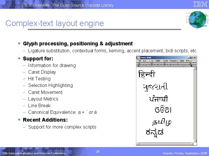 ICU Overview: The Open Source Unicode Library Complex-text layout engine § Glyph processing, positioning ICU Overview: The Open Source Unicode Library Complex-text layout engine § Glyph processing, positioning