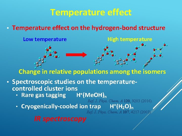 Temperature effect • Temperature effect on the hydrogen-bond structure Low temperature High temperature Change