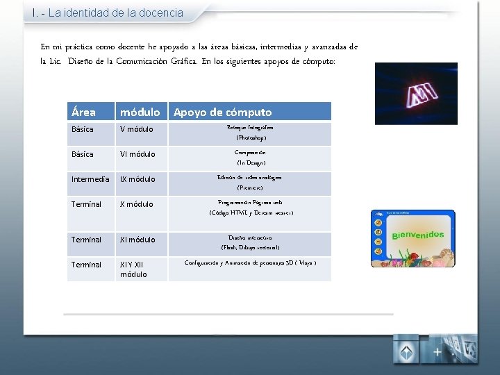 I. - La identidad de la docencia En mi práctica como docente he apoyado