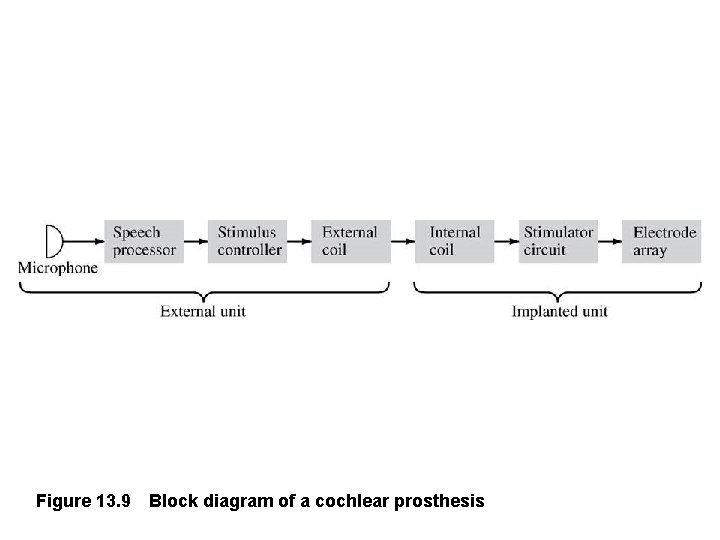 Figure 13. 9 Block diagram of a cochlear prosthesis 